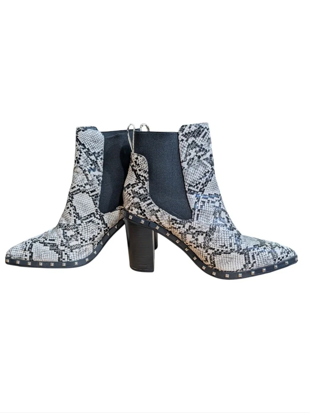 Katlui Snake Print Studded Chelsea Ankle Boots Size 40 Block Heel